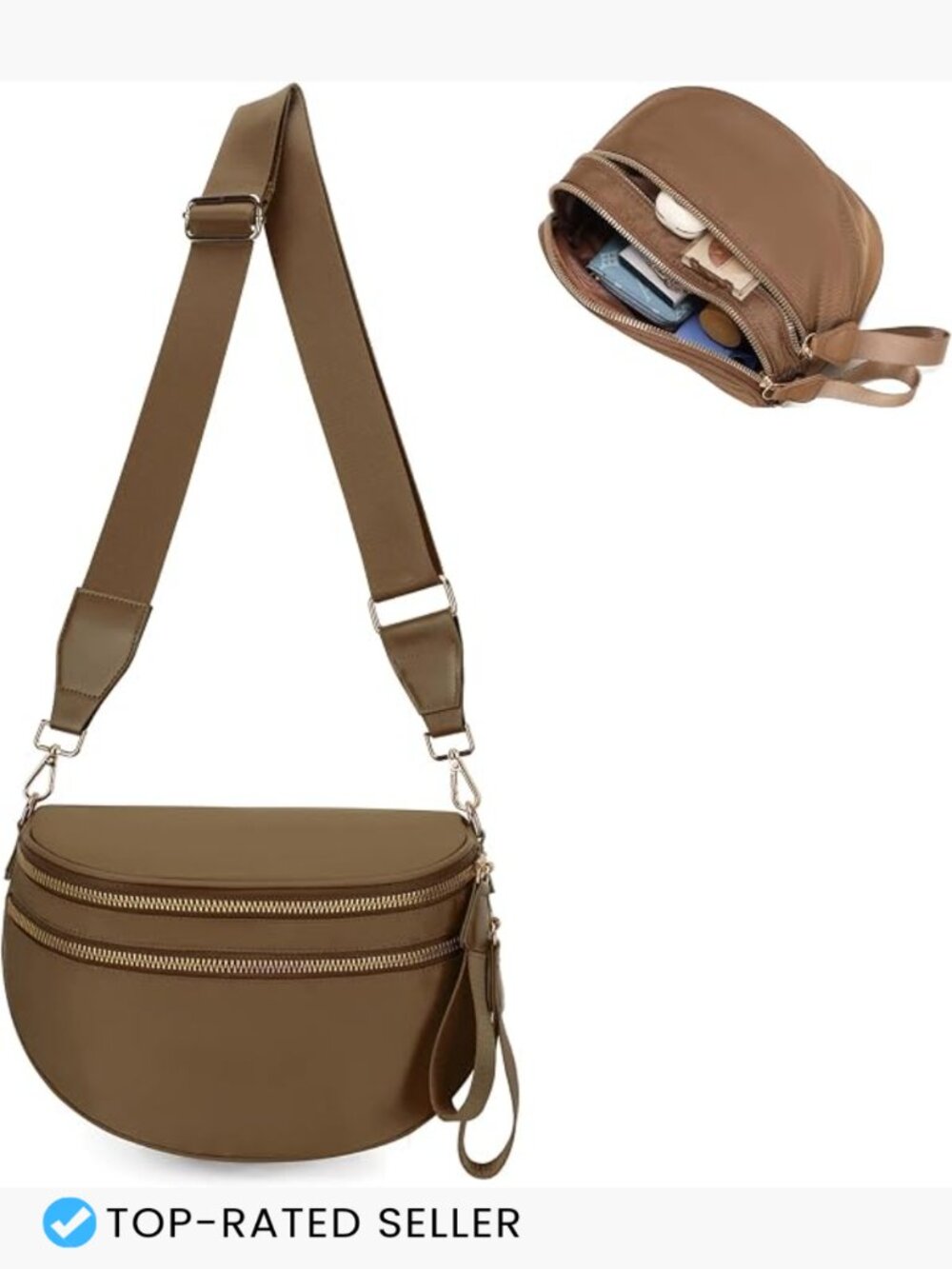 Checkered Crossbody Bum Bag Nylon Sling Bag Wide Strap Hands-Free Casual